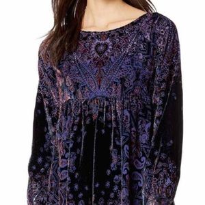 NWT Free People S Mirror Mirror Velvet Mini Dress Purple Black